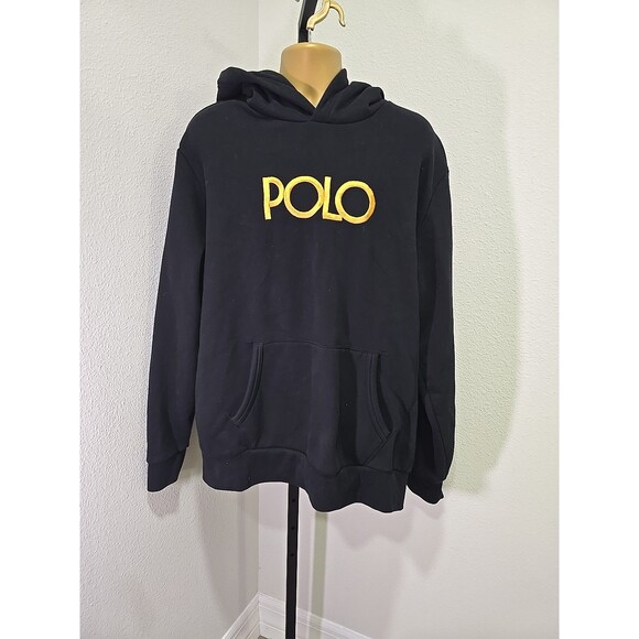 Polo Ralph Lauren Hoodie Sweatshirt Mens XXL Black Gold Logo Fleece Designer - Picture 3 of 8
